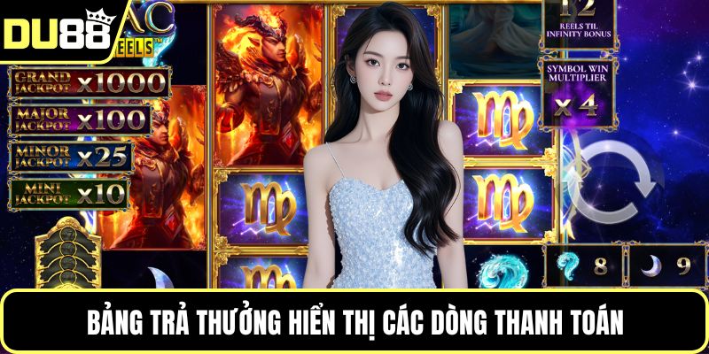 Bảng trả thưởng hiển thị các dòng thanh toán